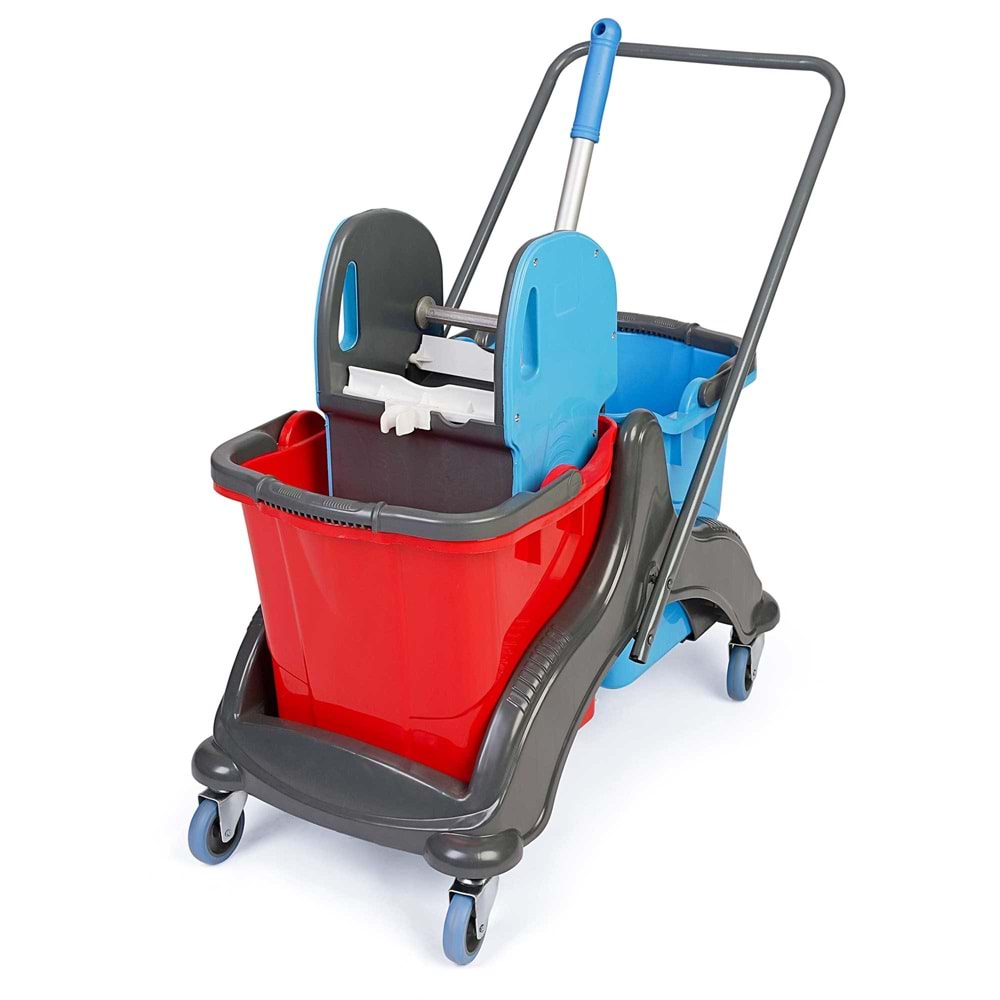 ÜÇTEM CK748 TETRA ÇİFT KOVALI PLASTİK TEMİZLİK ARABASI *1*