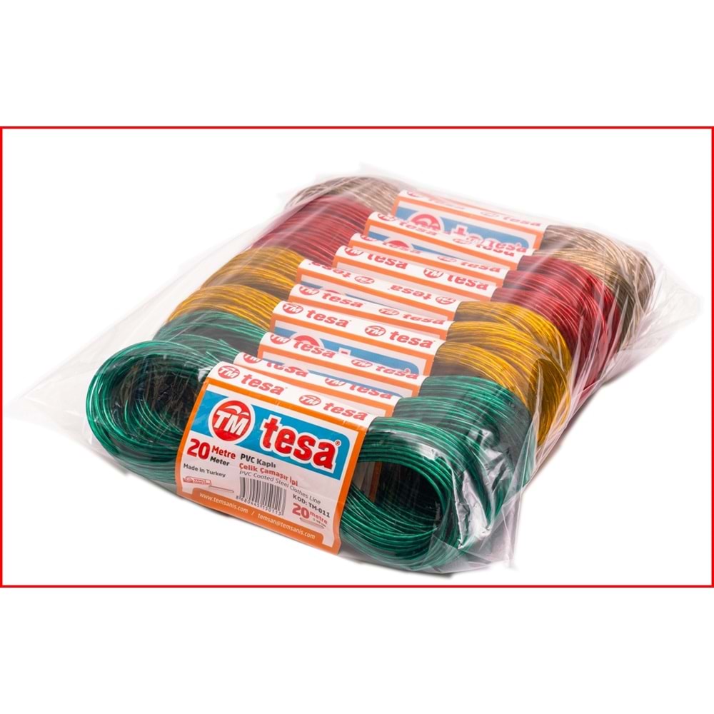 TEMSAN TM011 20 MT PVC KAPLI ÇELİK ÇAMAŞIR İPİ (12 Lİ) *10*